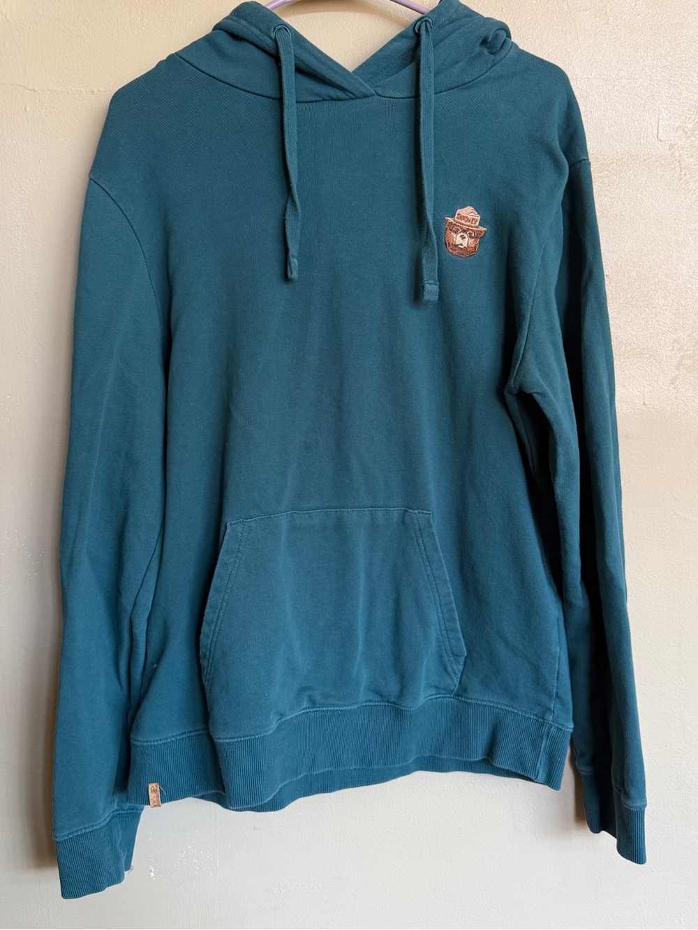 Tentree Smokey Bear “Think” Hoodie Sweatshirt Teal Green Size M
